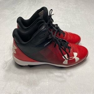 Under Armour Leadoff Mid RM Red and Black Baseball Cleats SZ 6Y